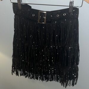 Black Fringe Mini Skirt